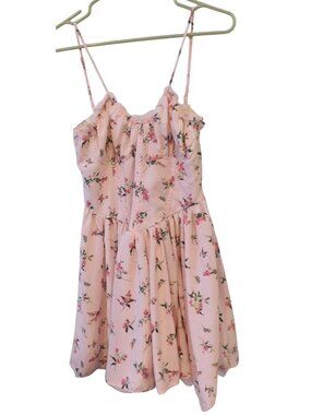 Thirty Thirty Womens Sz M Pink Floral Mini Dress Spaghetti Strap Boho Flowy